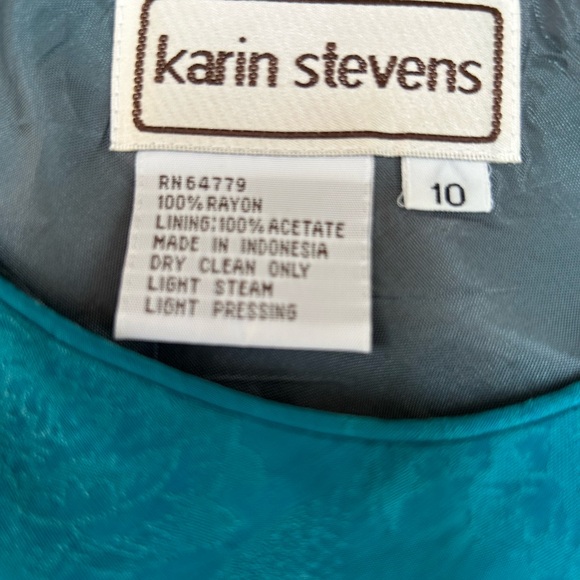 Karin Stevens silk-feel turquoise fully lined, flounce-hem, shortsleeve dress 10 - Picture 4 of 5